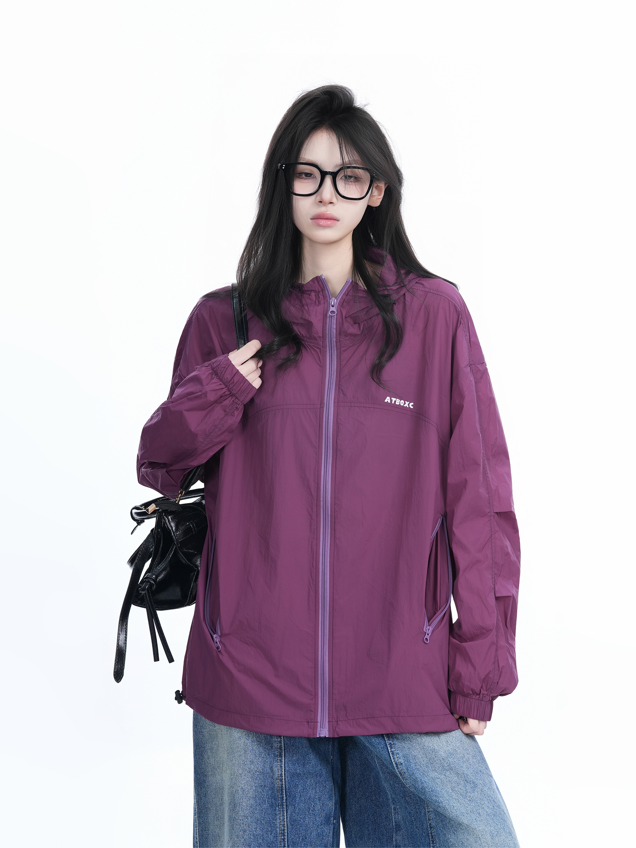 Lightweight UV Protection Jacket for Women, Loose Fit Zip-Up Hooded Coat, Ice-Feel Fabric, Sun Protection Outerwear