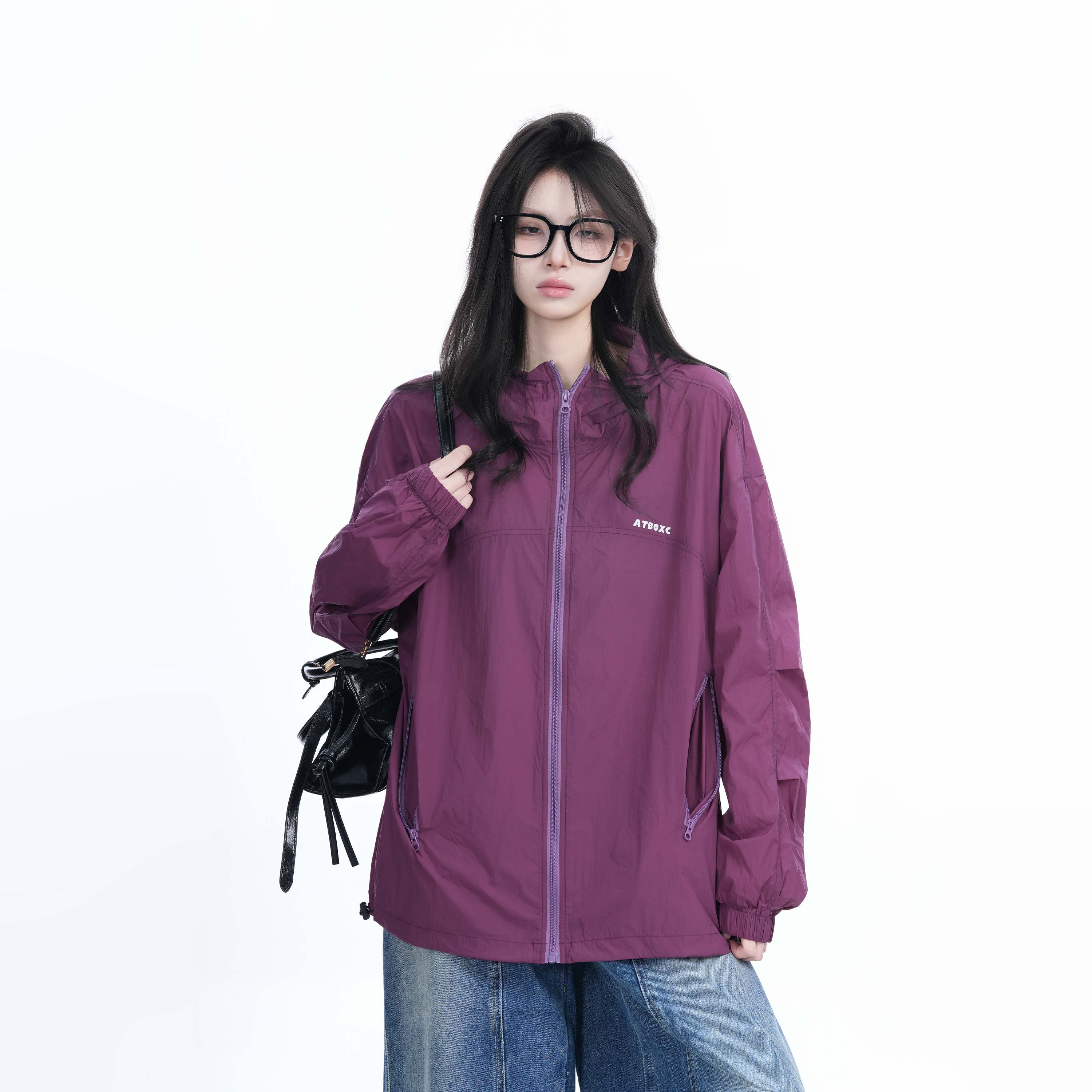 Lightweight UV Protection Jacket for Women, Loose Fit Zip-Up Hooded Coat, Ice-Feel Fabric, Sun Protection Outerwear