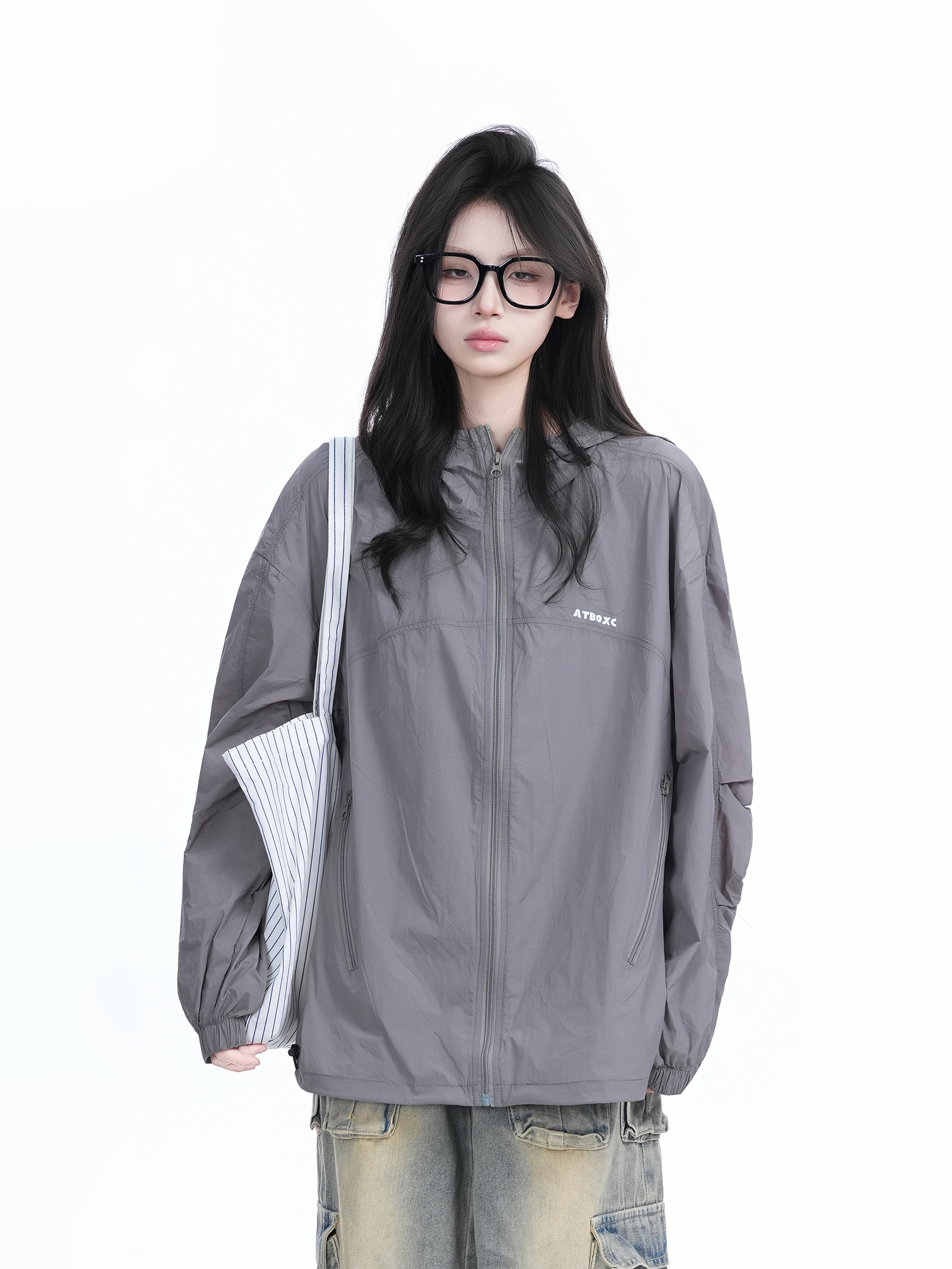 Lightweight UV Protection Jacket for Women, Loose Fit Zip-Up Hooded Coat, Ice-Feel Fabric, Sun Protection Outerwear