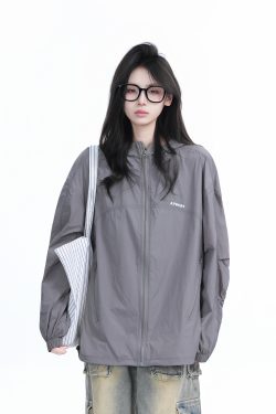 Lightweight UV Protection Jacket for Women, Loose Fit Zip-Up Hooded Coat, Ice-Feel Fabric, Sun Protection Outerwear