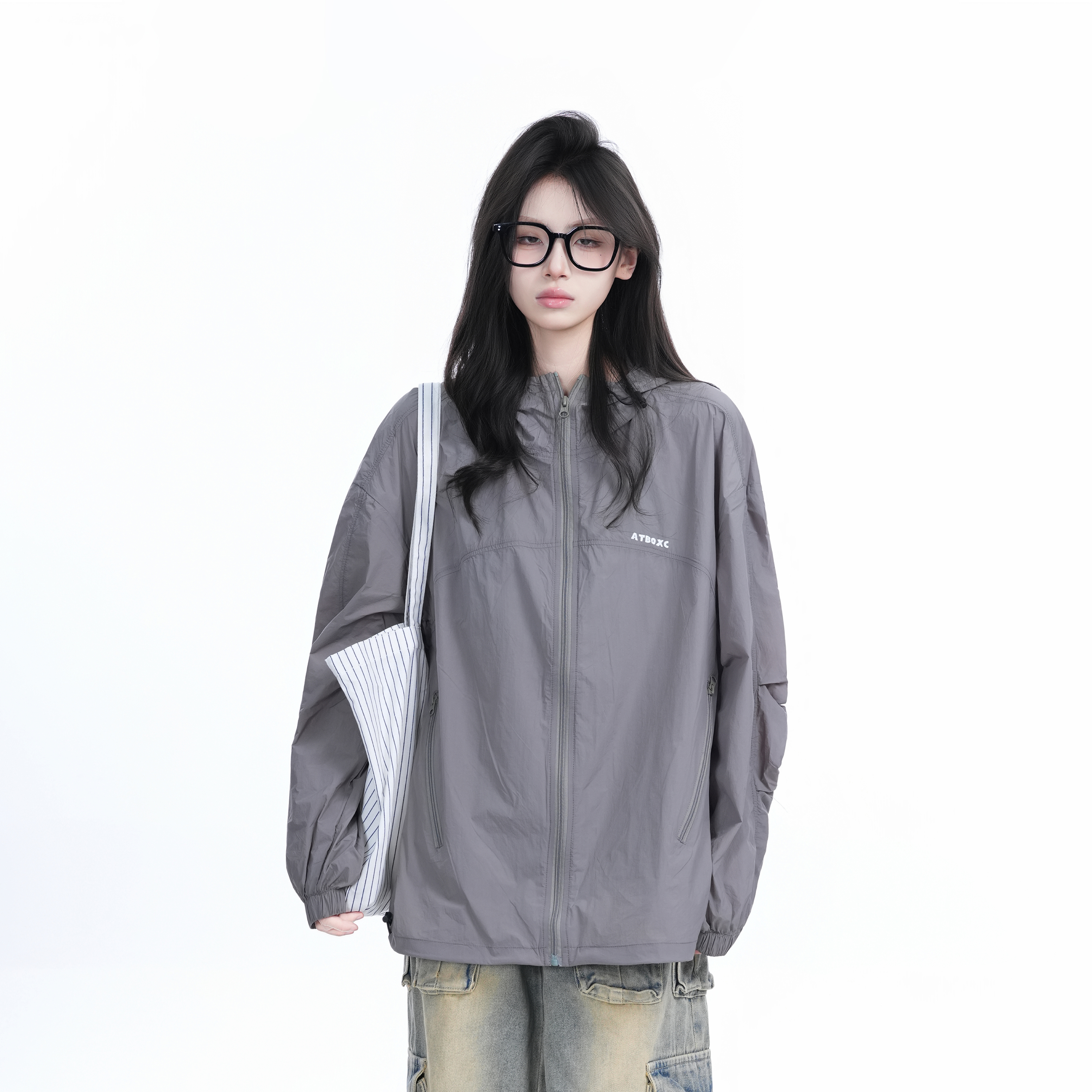 Lightweight UV Protection Jacket for Women, Loose Fit Zip-Up Hooded Coat, Ice-Feel Fabric, Sun Protection Outerwear