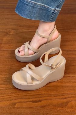Lightweight Wedge Open-Toe Sandals for Women - Summer Waterproof Platform High Heels in First-Layer Cowhide