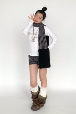 Little Devil Velvet Layering Leggings for Autumn Winter - Striped Inner Wear with Anti-Exposure Safety Shorts