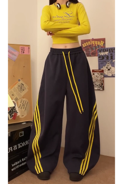 Loose-Fitting Striped Wide-Leg Work Pants for Women - Casual Spring Jazz Trousers, High Street Style