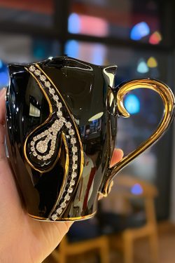 Luxury European-Style Hand-Painted Gold Ceramic Water Cup Set, Exquisite Couple Mugs in Gift Box, Perfect for Christmas Gifts