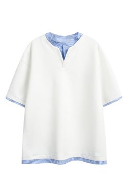 Men's Casual Long-Sleeve Henley T-Shirt, Striped Splicing, Versatile Two-Piece Top, Spring 2025 Fashion, Y2K Inspired