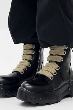 Men's Martin Boots with Side Zipper - British Punk Retro Motorcycle Boots, Thick-Soled Genuine Leather Mid-Calf Hiking Footwear