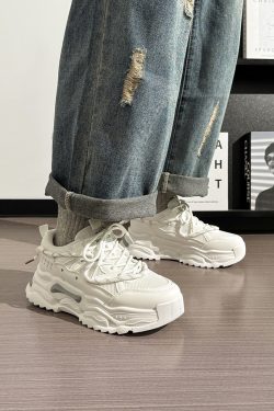 Men's Thick Sole Sports Casual Sneakers - 2025 Original Design White Mesh Breathable Dad Shoes for 90s Y2K Style