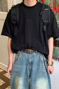 Mid-Century American Vintage Letter Embroidery Cut Short Sleeve T-shirt for Men and Women - Summer Regular Fit Versatile Tee