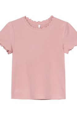 Minimalist Wave Edge Short Sleeve T-shirt for Women - Summer 2025 Solid Color Loose Fit Unique Top