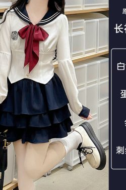 Navy Blue JK Uniform Sailor Suit with Pink Short Sleeve Top & Skirt Set - Women's College Style Pudding Bear Inspired Fashion