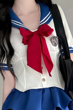 Navy Collar Pudding Bear JK Uniform Women's Summer Sweet College Style Short Sleeve Sailor Suit with Waist-Collecting Cake Skirt
