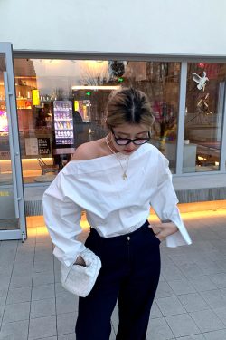 Off-Shoulder Long Sleeve White Shirt for Women - Unique Spring Fashion Top, Trendy 90s Style