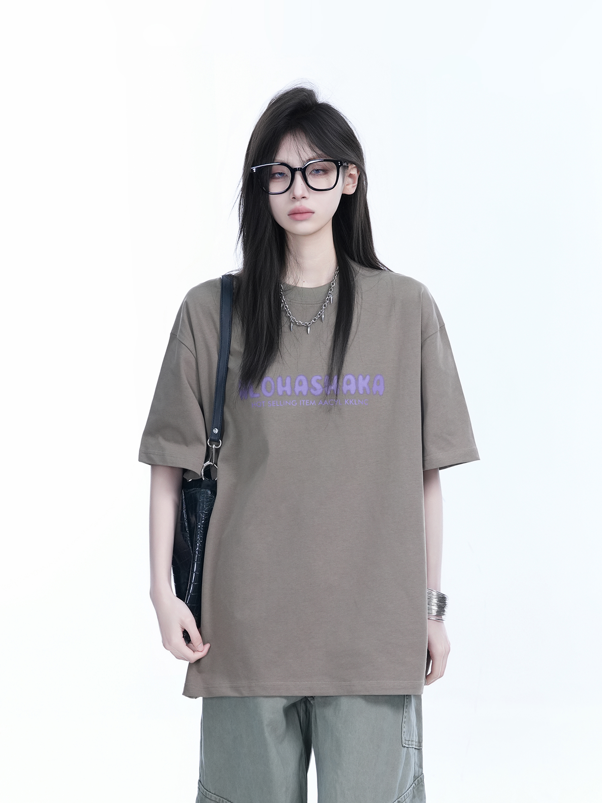 Oversized American Street Style Heavy Short-Sleeve T-Shirt for Women - "Sit and Eat Until the Mountains Are Empty", Casual Y2K Fashion