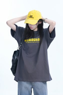 Oversized American Street Style Heavy Short-Sleeve T-Shirt for Women - "Sit and Eat Until the Mountains Are Empty", Casual Y2K Fashion
