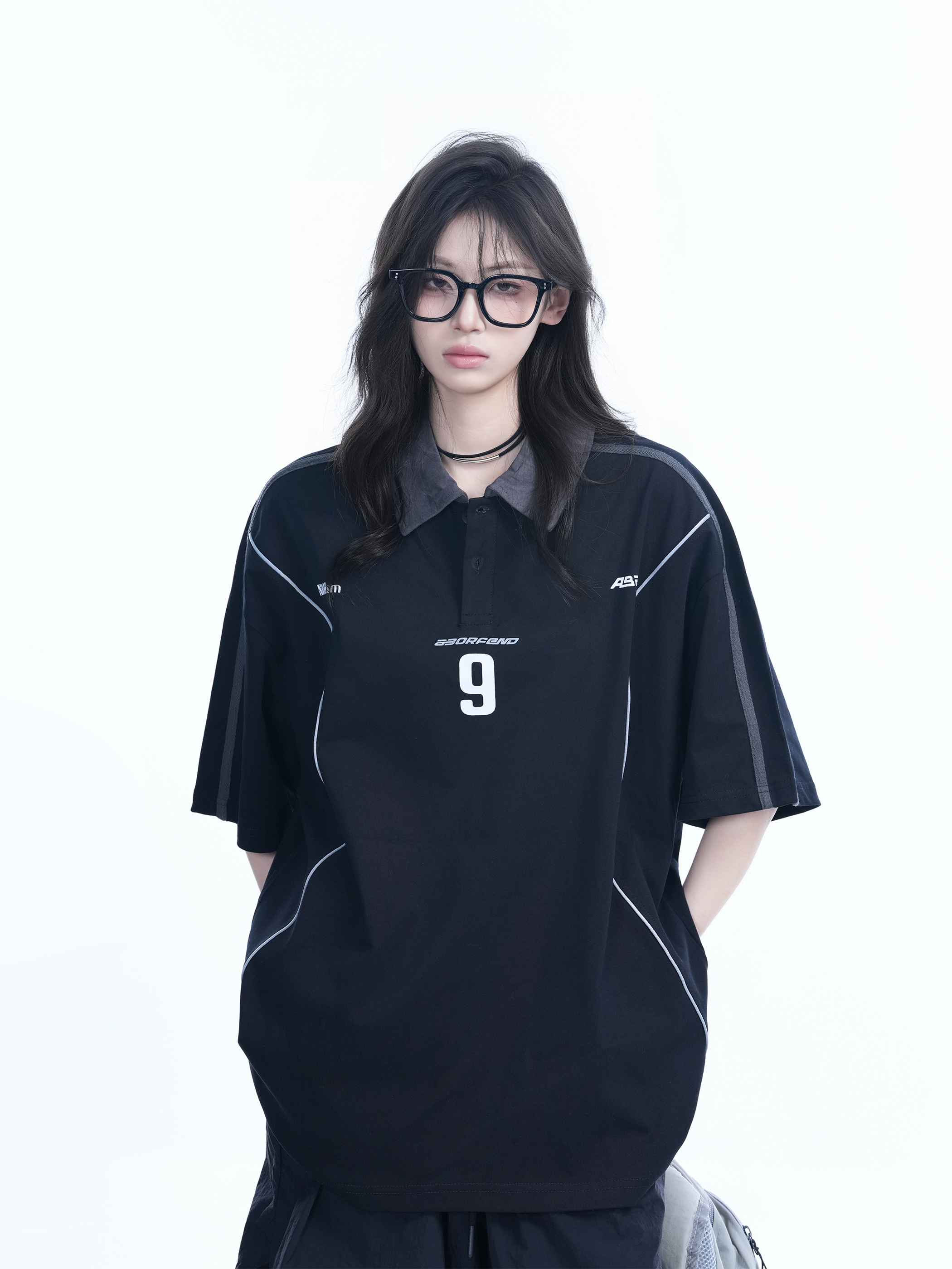Oversized Black Short Sleeve T-Shirt for Women with American Street Style Collar and Quote, Casual Y2K Fashion Top