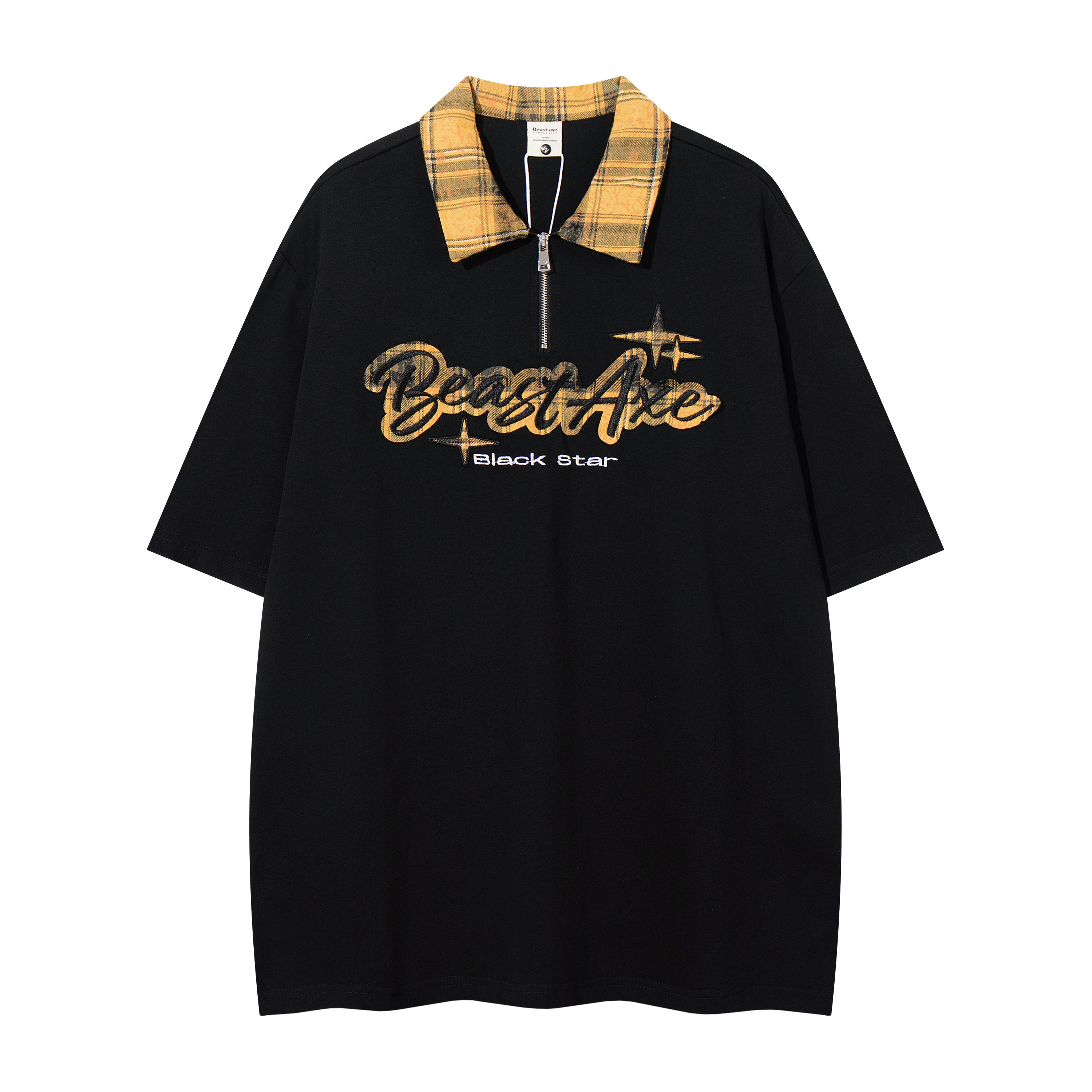 Oversized Loose Plaid Polo T-Shirt for Women - American College Style, Short Sleeve Tee with Casual Comfort and Trendy Design