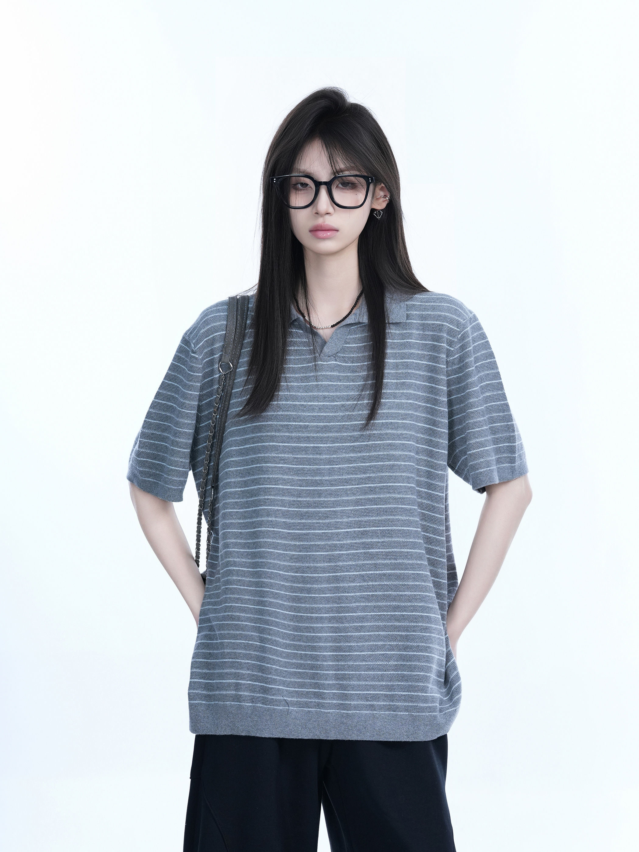 Oversized Retro American-Style Striped Short Sleeve T-Shirt for Women - Heavyweight Casual Fashion Top