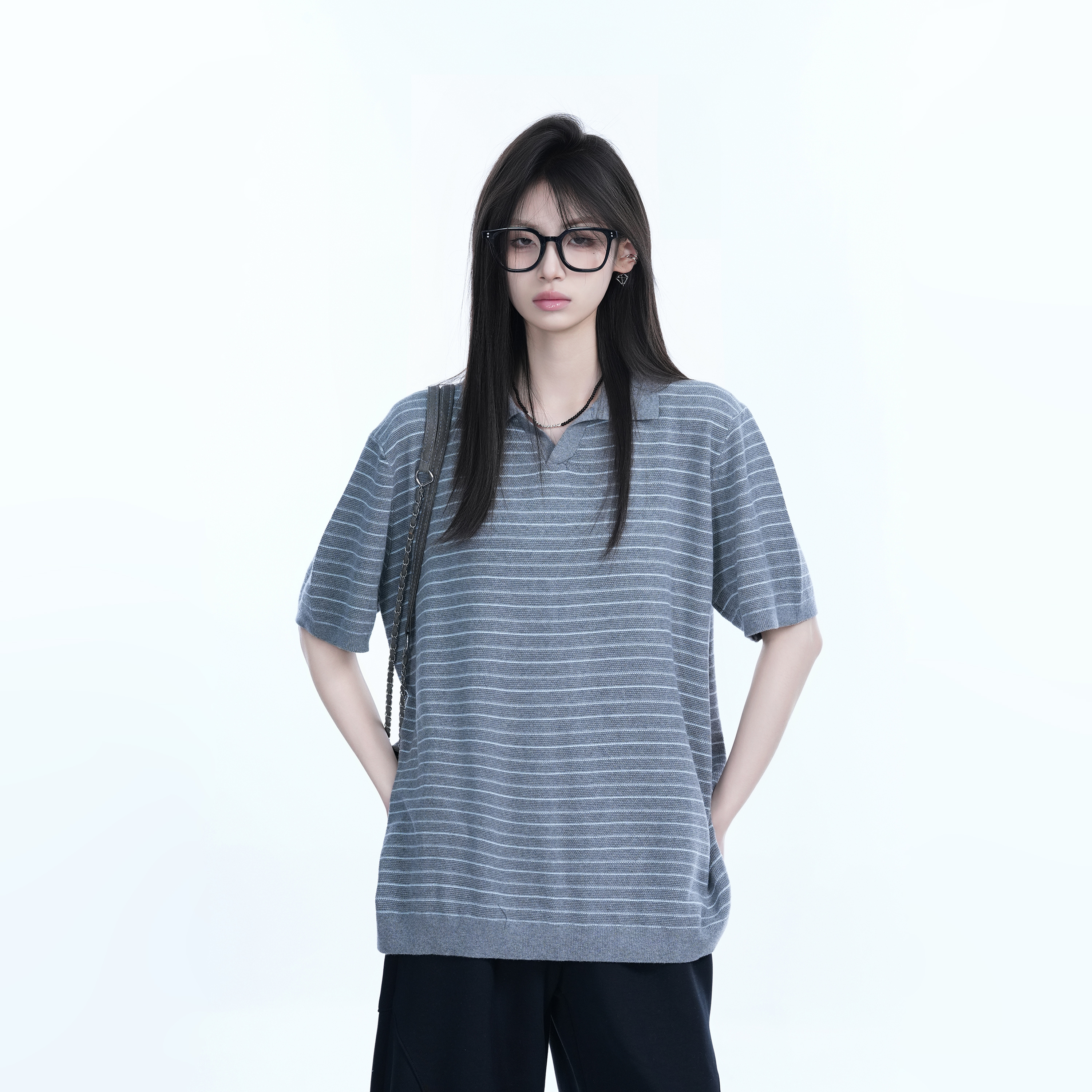 Oversized Retro American-Style Striped Short Sleeve T-Shirt for Women - Heavyweight Casual Fashion Top