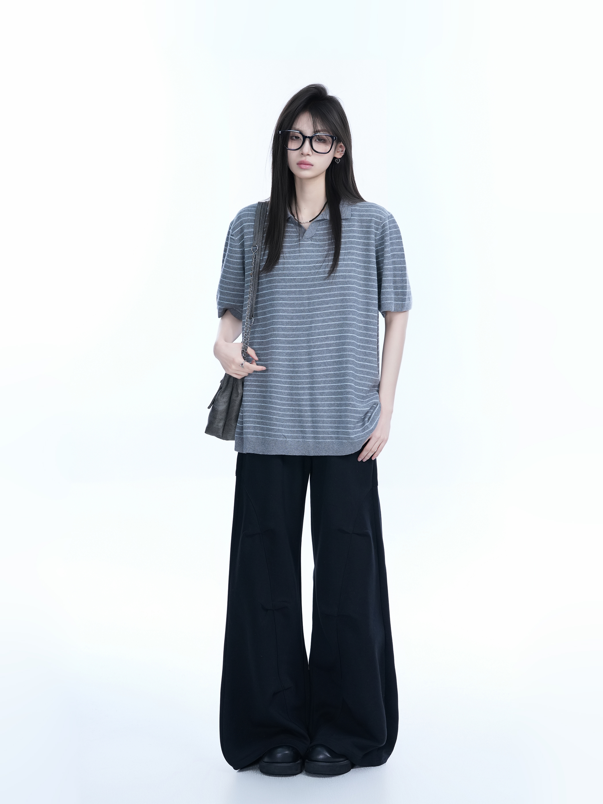 Oversized Retro American-Style Striped Short Sleeve T-Shirt for Women - Heavyweight Casual Fashion Top