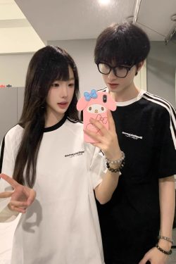 Oversized Spliced Three-Stripe Short Sleeve T-Shirt for Women - American High Street Style, Casual Summer Trend for Juniors