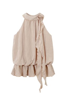 Pink Floral Ribbon Hanging Neck Sleeveless Top - Three-Dimensional Design for Women's Summer Vacation Style