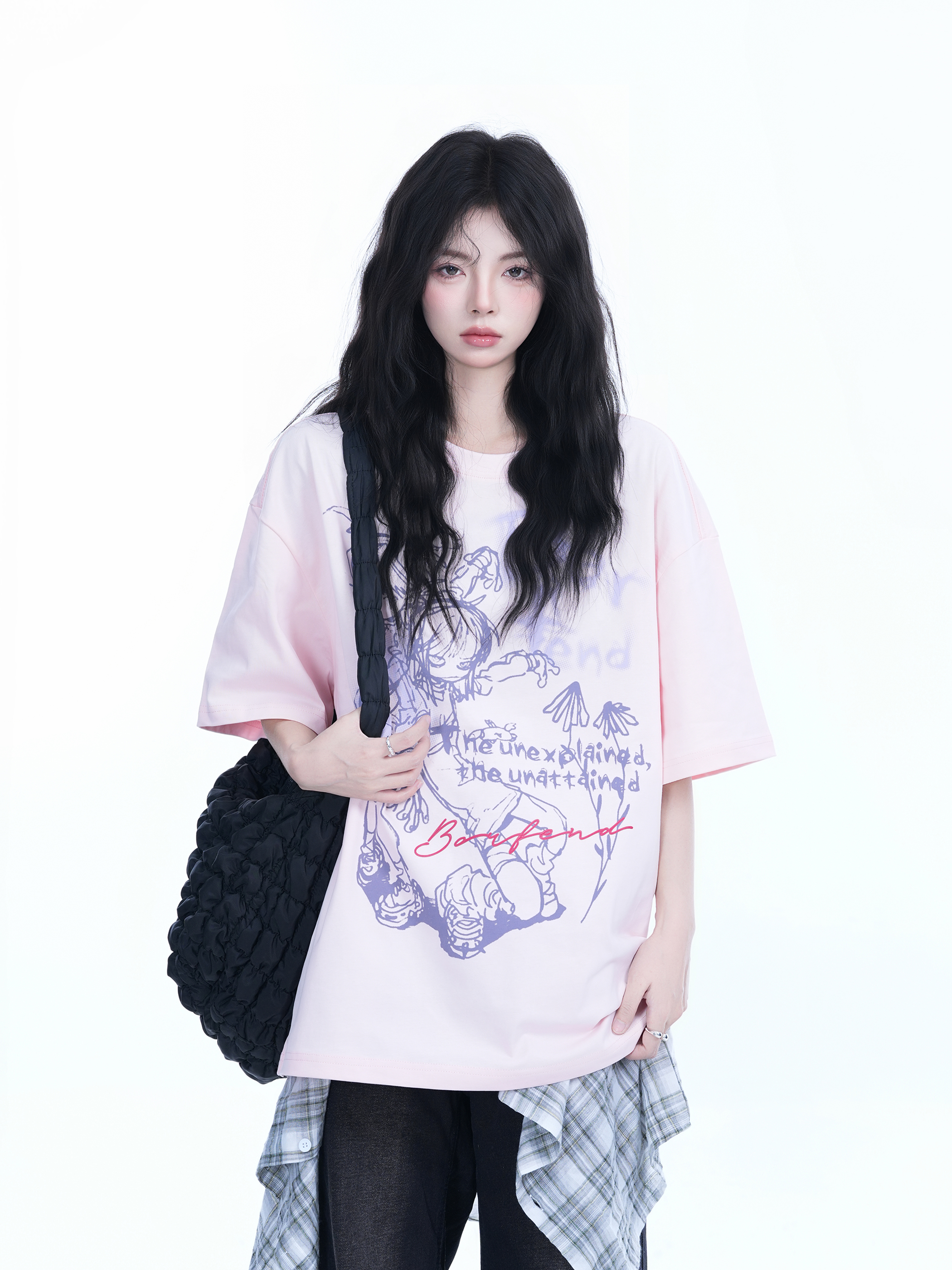 Pink Oversized Short-Sleeve T-Shirt for Women - American Dark Style, Summer Casual, Loose Fit with "Sit and Eat Until the Mountains Are Empty" Print