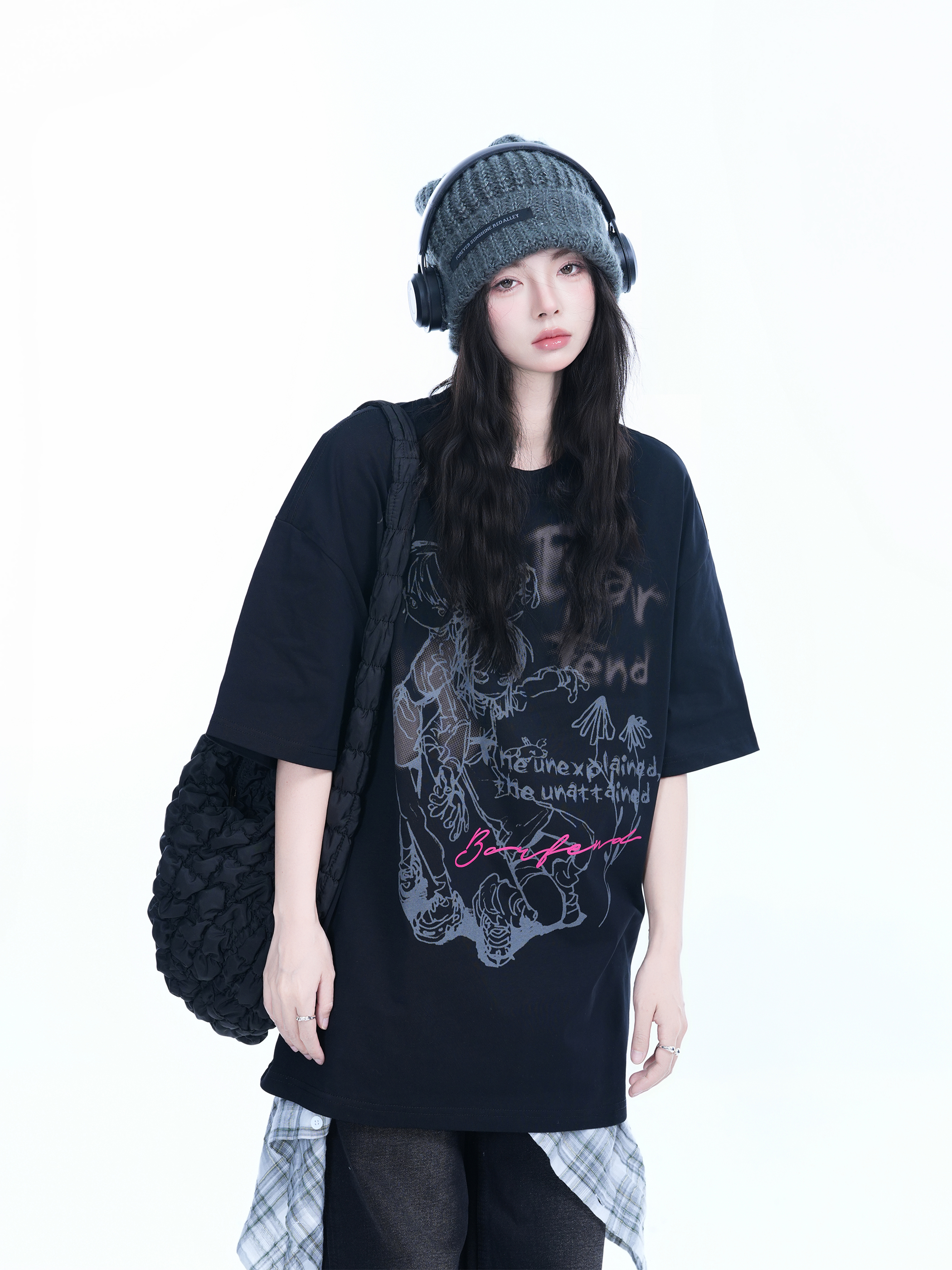 Pink Oversized Short-Sleeve T-Shirt for Women - American Dark Style, Summer Casual, Loose Fit with "Sit and Eat Until the Mountains Are Empty" Print