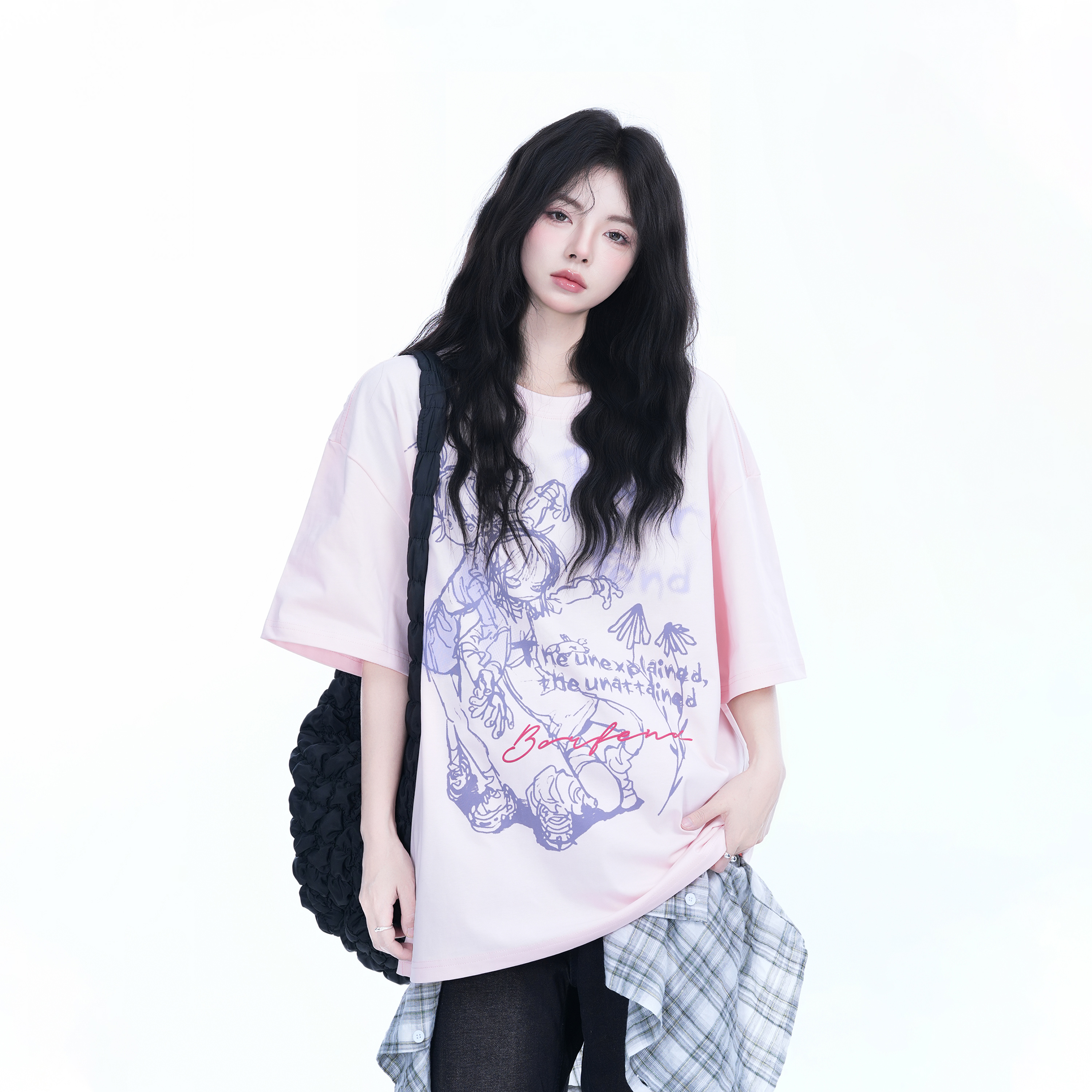 Pink Oversized Short-Sleeve T-Shirt for Women - American Dark Style, Summer Casual, Loose Fit with "Sit and Eat Until the Mountains Are Empty" Print