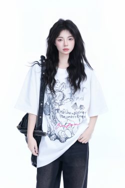 Pink Oversized Short-Sleeve T-Shirt for Women - American Dark Style, Summer Casual, Loose Fit with 