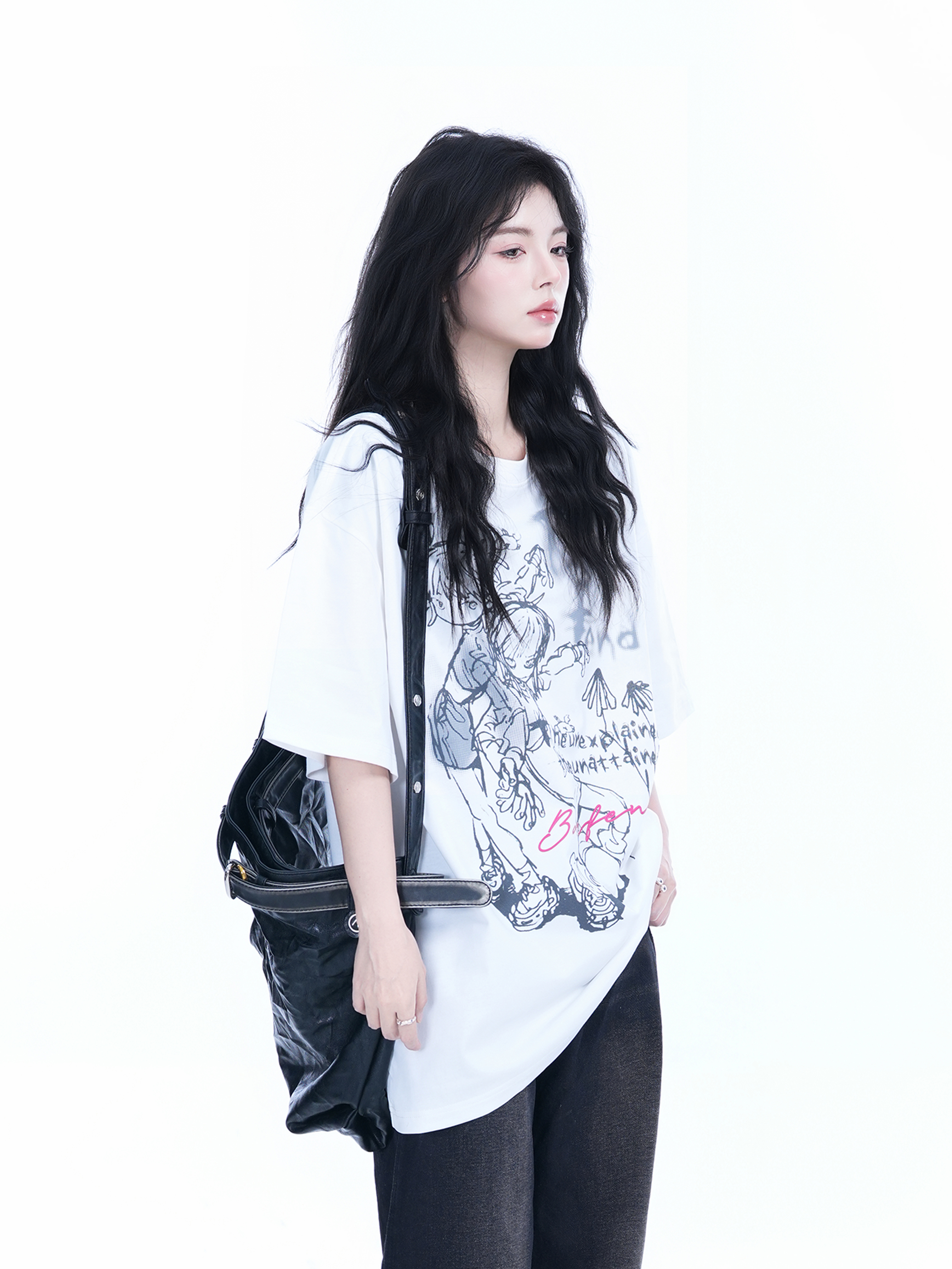 Pink Oversized Short-Sleeve T-Shirt for Women - American Dark Style, Summer Casual, Loose Fit with "Sit and Eat Until the Mountains Are Empty" Print