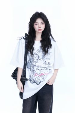 Pink Oversized Short-Sleeve T-Shirt for Women - American Dark Style, Summer Casual, Loose Fit with 