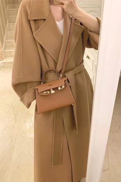 Plus-Size Camel Cashmere Coat for Women, Mid-Length Double-Sided Wool Outerwear, 2024 Autumn Winter Hepburn Style