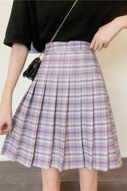 Plus Size High-Waisted Plaid Pleated Mid-Length Skirt, A-Line Puff Skirt in JK Style for Women, Trendy 90s Inspired Fashion