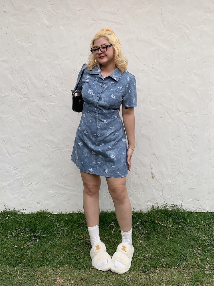 Plus Size Summer Two-Color Rose Print Dress - Washable Long and Short Loose Slimming Style for Effortless Chic Look