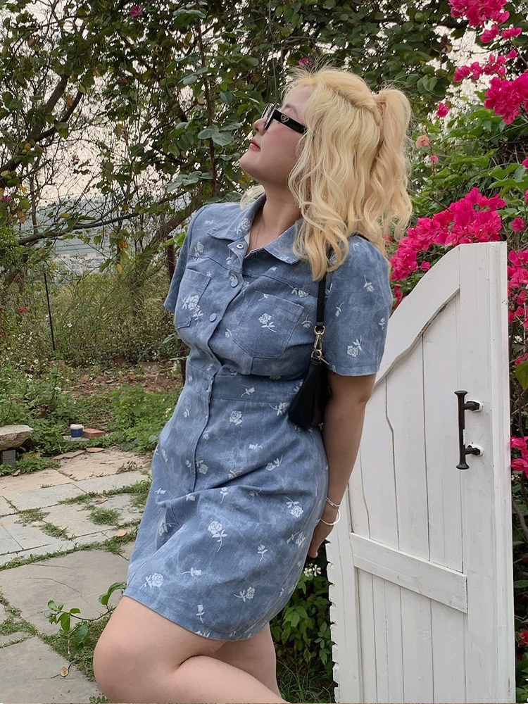 Plus Size Summer Two-Color Rose Print Dress - Washable Long and Short Loose Slimming Style for Effortless Chic Look