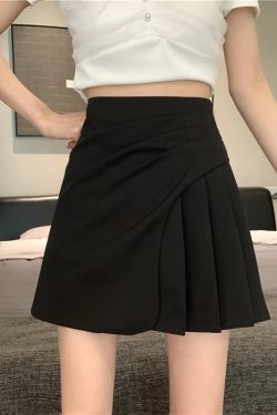 Plus Size White Pleated Mini Skirt for Women, Summer Irregular High Waist A-Line Bodycon in Slimming Wrinkled Style