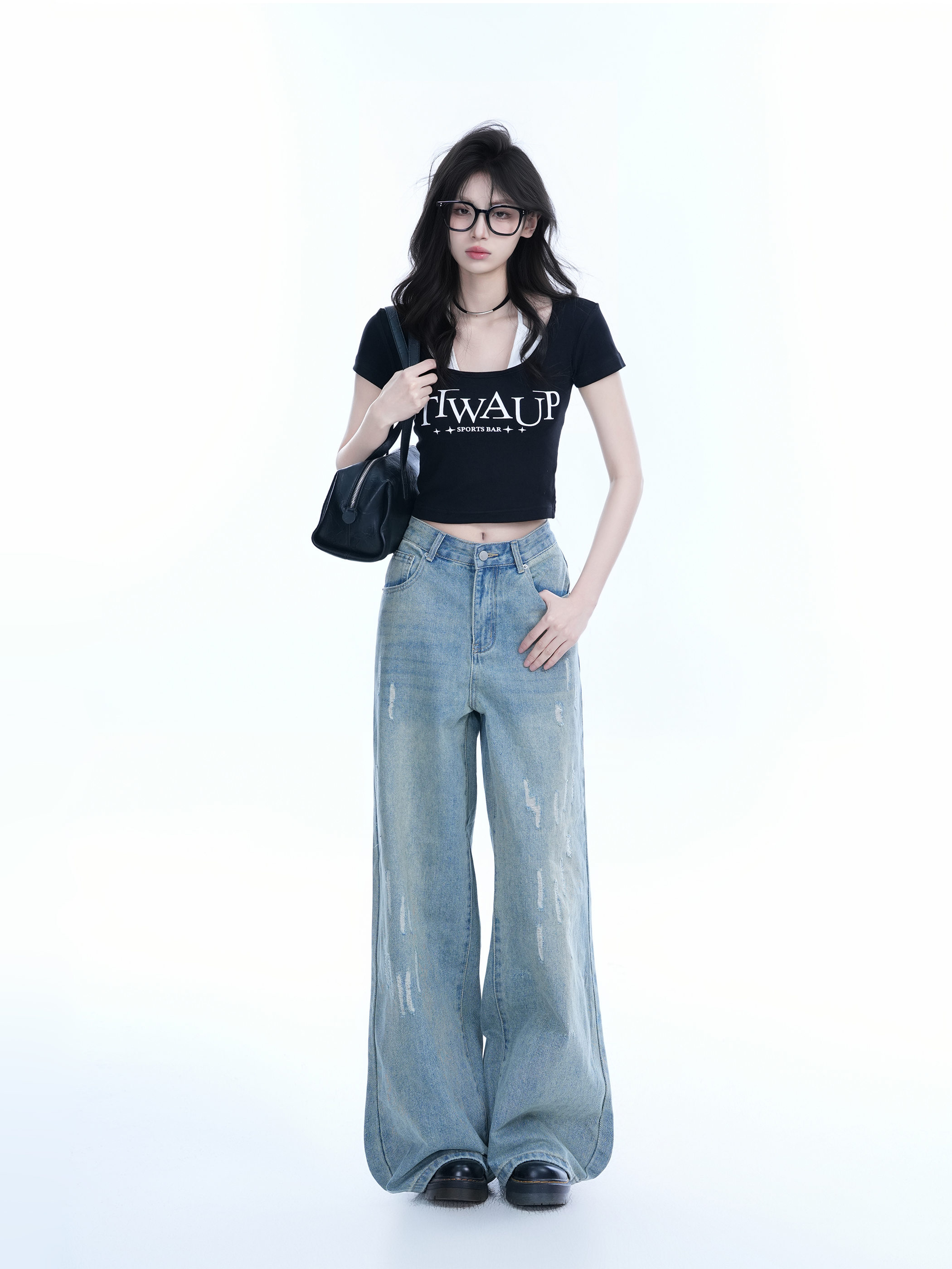Pure Desire Style Neck Hanging Strap Short Sleeve T-Shirt for Women - Faux Two-Piece Slim Fit Top, Perfect for Y2K and Casual Wear