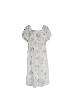 Purple Dream Butterfly Tie-Dye Tassel Short Sleeve Dress for Women - Summer Loose Fit Puff Sleeve Square Neck Fashion Dress