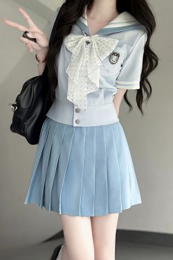 Purple Pudding Bear JK Uniform Sailor Suit - Japanese College Style Waist-Defined Navy Collar Set for Trendy Y2K Fashion