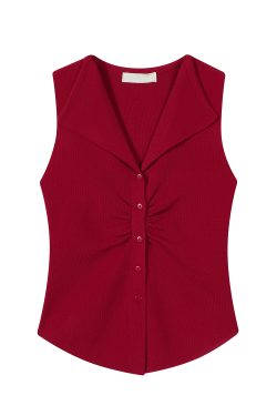 Red Ankara Knitted Vest Top for Women - Sleeveless 2025 Summer Outfit in Pure Desire Style, Trendy and Stylish Design