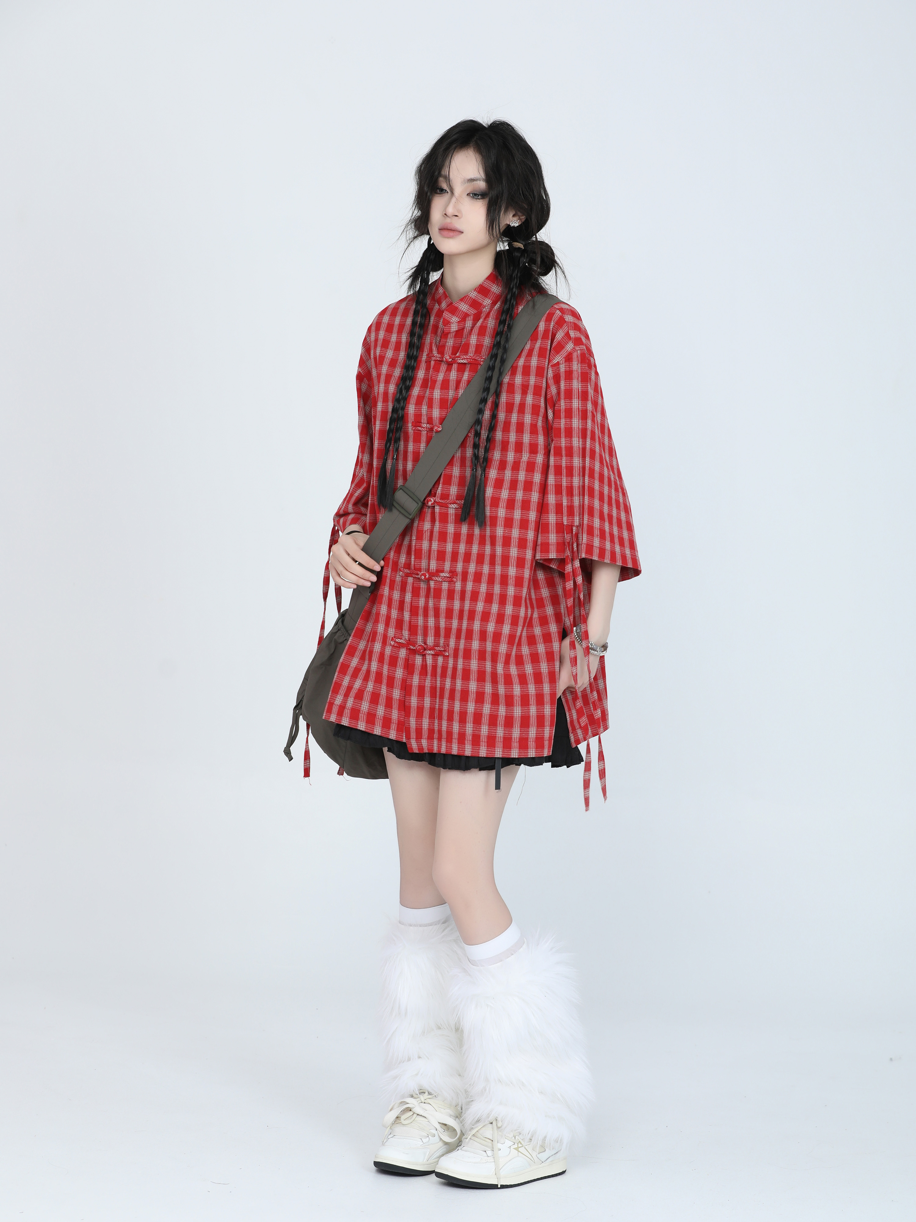Retro Chinese-Style Red Plaid Short Sleeve Shirt for Women - Unique Loose Fit, Vintage-Inspired Fashion