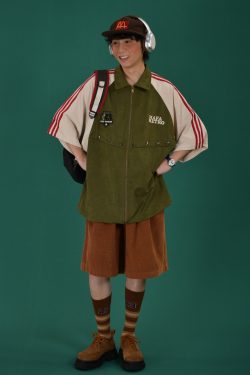 Retro Color Block Embroidered Short Sleeve Shirt - Suede Velvet Summer Loose Fit with Double Stripe - Trendy Y2K Style
