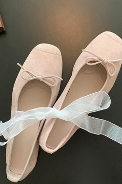Retro French Sheepskin Bow Ballet Flats for Women - Square-Toed, Soft Sole, Genuine Leather, Sweet Style, Vintage Charm