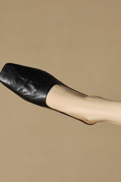 Retro High-End Genuine Leather Open-Toe Half Slippers - Square Toe Flat Mules for Y2K and 90s Inspired Style