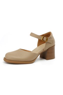 Retro High Heel Chunky Heeled Sandals for Women - Sheepskin One-Strap Hollow Out Design - Summer 2025 Fashion
