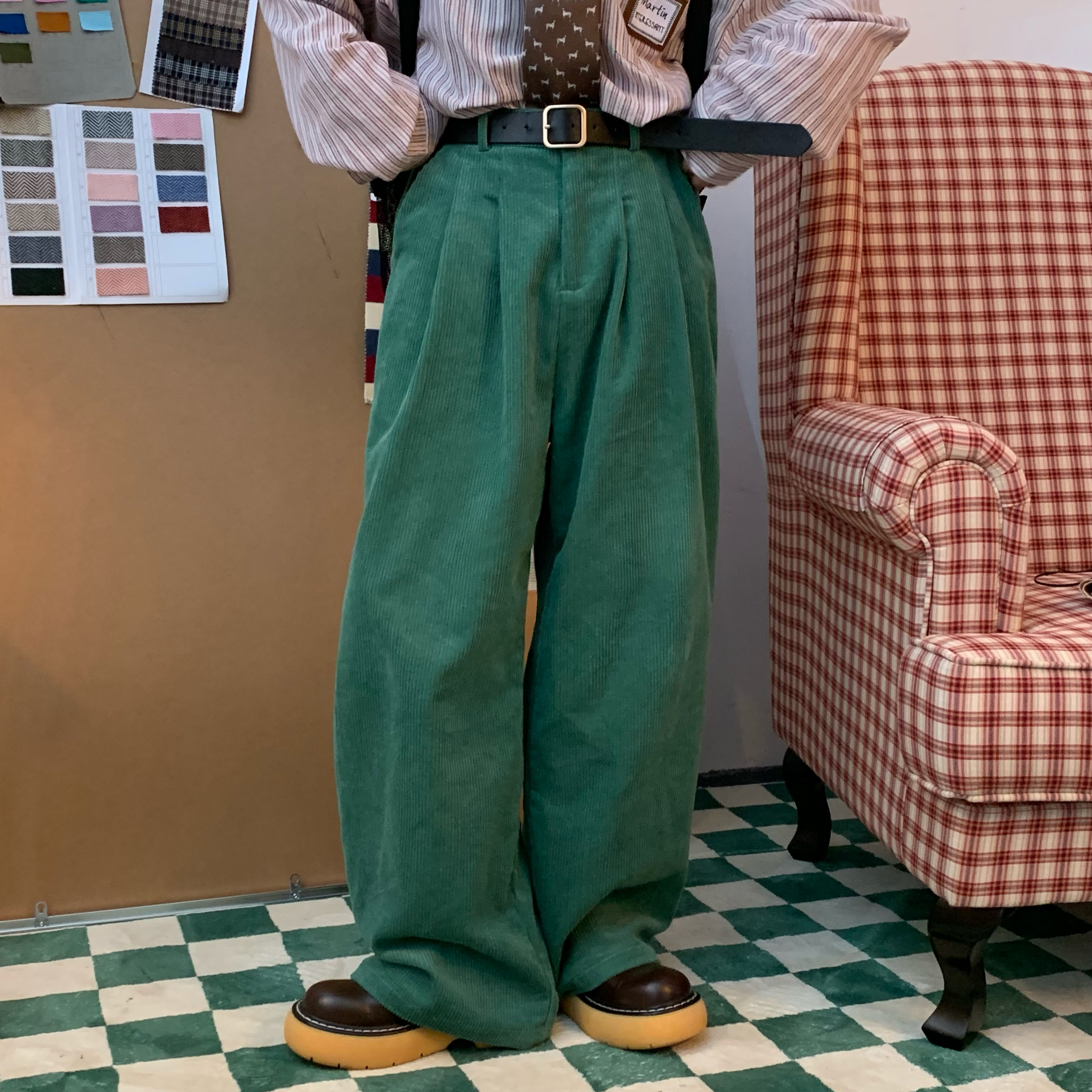 Retro Loose Wide-Leg Corduroy Pants for Couples - Japanese Trendy Casual Trousers, Hong Kong Style, Versatile Fashion