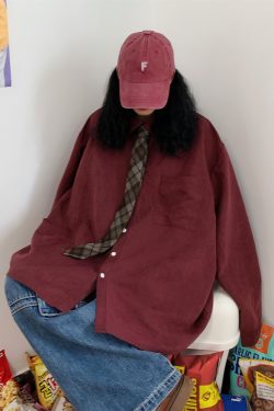 Retro Oversized Long Sleeve Shirt for Couples - Handmade Casual Korean Style Top for Spring and Autumn