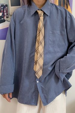 Retro Oversized Long Sleeve Shirt for Couples - Handmade Casual Korean Style Top for Spring and Autumn