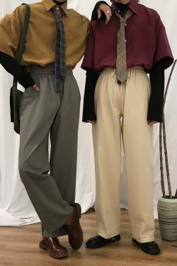 Retro Oversized Long Sleeve Shirt for Couples - Handmade Casual Korean Style Top for Spring and Autumn